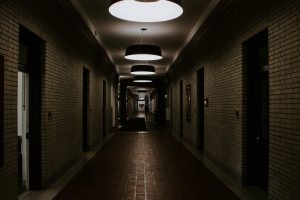 Empty and lighted corridor at Heinz college of information systems and public policy, Pittsburgh, United States