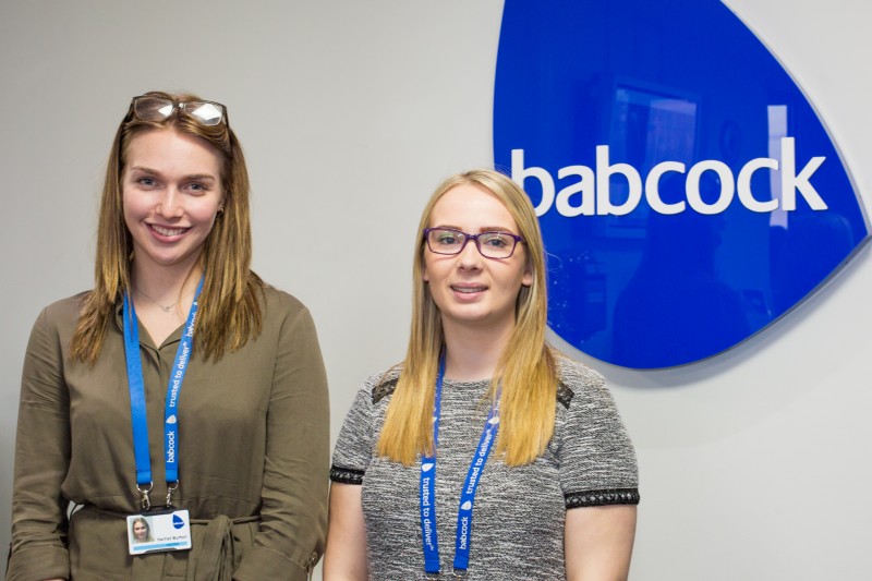 Harriet and Shannon on placement at Babcock